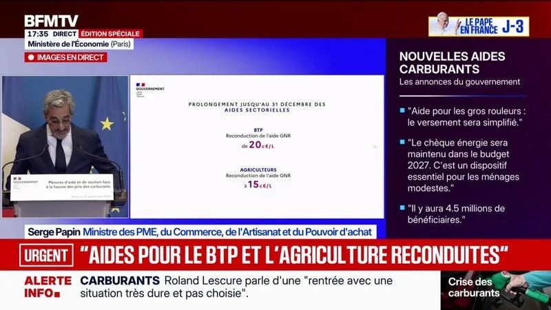PRIME CARBURANT: « SON PLAFOND PASSE DE 600 À 1.000 EUROS », ANNONCE SERGE PAPIN, MINISTRE DES PME, DU COMMERCE, DE L’ARTISANAT ET DU POUVOIR D’ACHAT