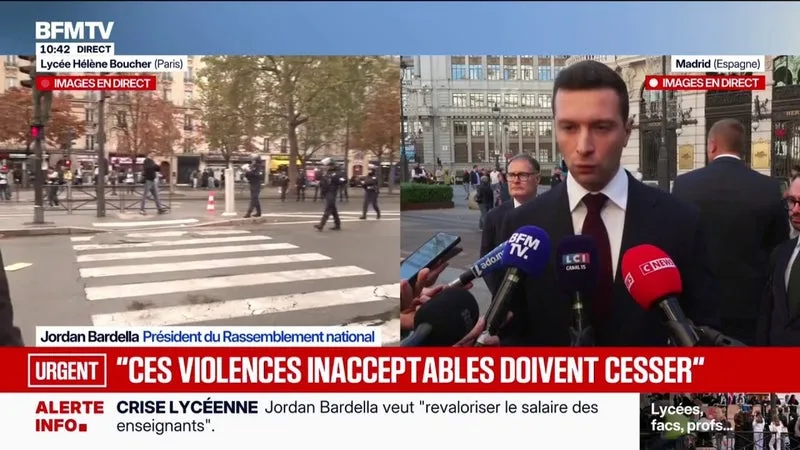 MOUVEMENT LYCÉEN: « JE NE CROIS PAS QUE LE DÉSARMEMENT DE LA POLICE (…) SOIT DE NATURE À NE PAS ENCOURAGER LA VIOLENCE », AFFIRME JORDAN BARDELLA