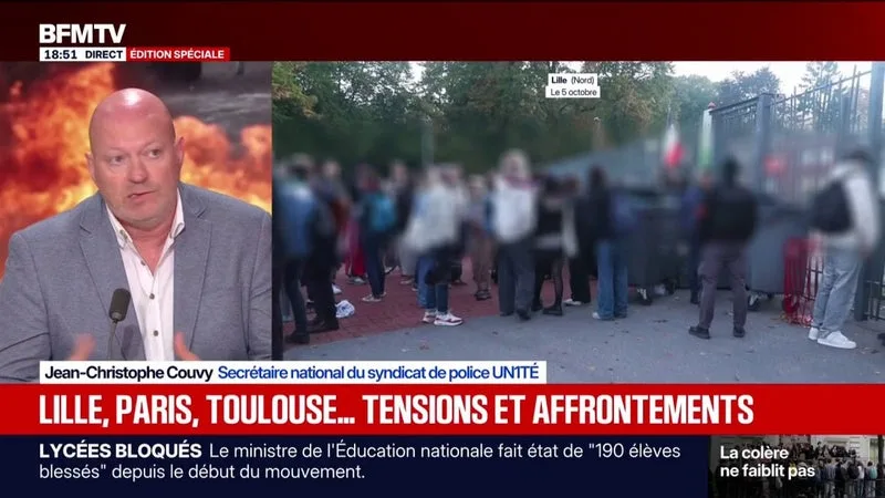 COLÈRE DES LYCÉENS: JEAN-CHRISTOPHE COUVY (SYNDICAT DE POLICE UNITÉ) ÉVOQUE « UNE INSTRUMENTALISATION POLITIQUE »