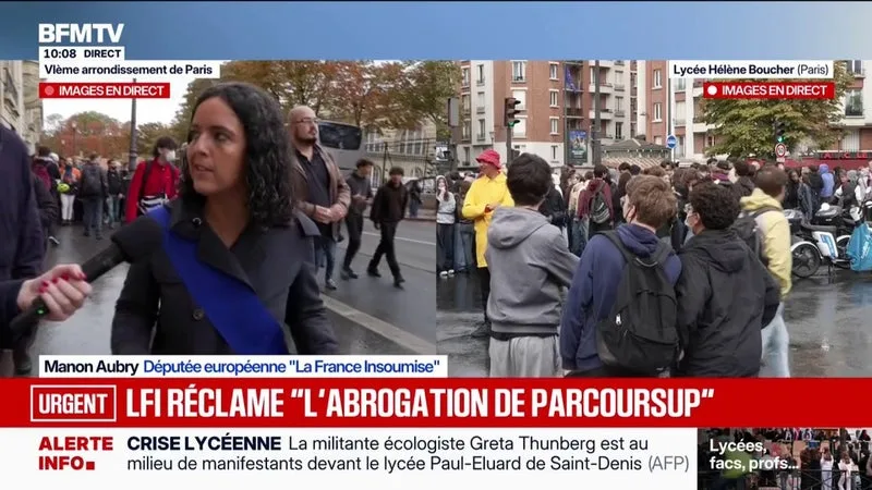 MOUVEMENT LYCÉEN: MANON AUBRY, EURODÉPUTÉE LFI, ACCUSE LE GOUVERNEMENT D’AVOIR « SUPPRIMÉ 10.000 POSTES D’ENSEIGNANTS »