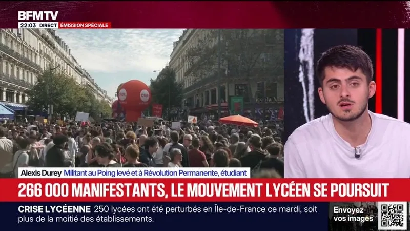 BLOCAGE, MOBILISATION LYCÉENNE: « ON APPELLE L’ENSEMBLE DES LYCÉENS ET DES ÉTUDIANTS À REFUSER LE PIÈGE DU TEMPS DU DIALOGUE QUI A ÉTÉ PROPOSÉ » PAR LE GOUVERNEMENT, LANCE ALEXIS DUREY, MILITANT AU POING LEVÉ ET À RÉVOLUTION PERMANENTE
