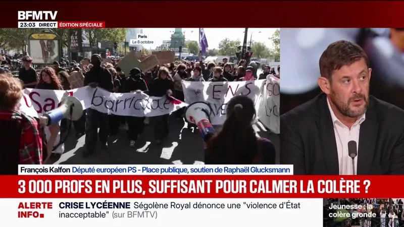 « S’IL Y A 3.000 PROFESSEURS EN PLUS, TANT MIEUX, MAIS ON EST LOIN DU COMPTE PAR RAPPORT AUX 15 MILLIONS D’HEURES QUI NE SONT PAS REMPLACÉES », DÉCLARE FRANÇOIS KALFON, DÉPUTÉ EUROPÉEN PS – PLACE PUBLIQUE, SOUTIEN DE RAPHAËL GLUCKSMANN