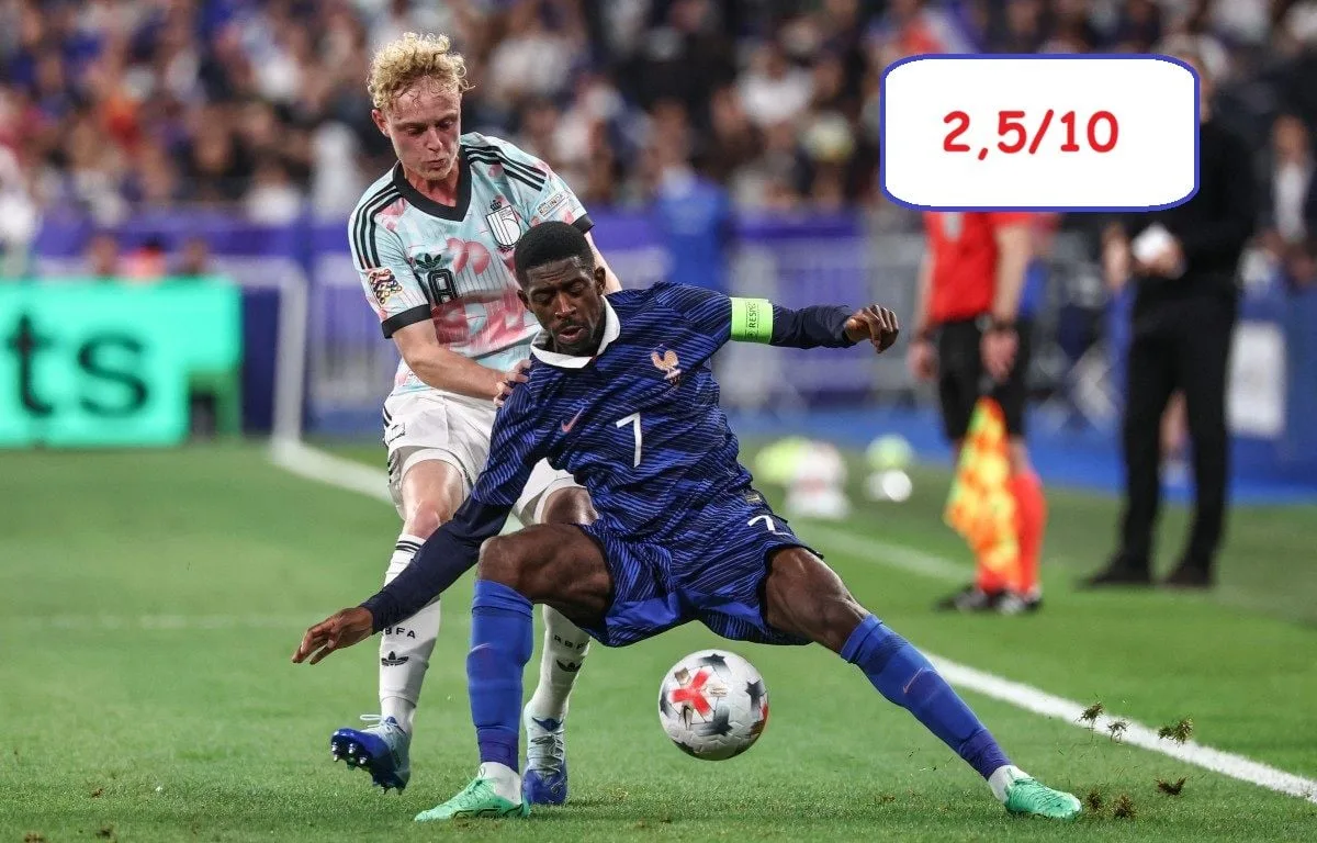 EN IMAGES FRANCE – BELGIQUE : DEMBÉLÉ À CÔTÉ DE SES POMPES, CAMAVINGA ET YORO TAILLE PATRON… LES NOTES DES BLEUS