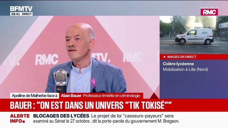 MOBILISATION LYCÉENNE: ALAIN BAUER, PROFESSEUR ÉMÉRITE EN CRIMINOLOGIE, APPELLE À CE QUE « LES PARENTS SORTENT » AUX CÔTÉS DE LEURS ENFANTS