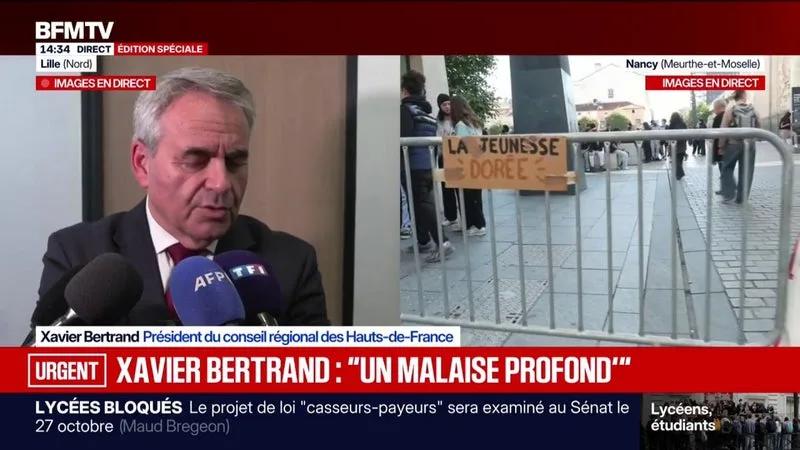 COLÈRE DES LYCÉENS: « CETTE GÉNÉRATION A BESOIN D’ÊTRE ENTENDUE ET RECONNUE », ESTIME XAVIER BERTRAND, PRÉSIDENT DU CONSEIL RÉGIONAL DES HAUTS-DE-FRANCE