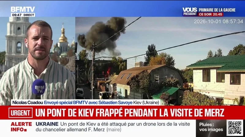UKRAINE: UN PONT DE KIEV ATTAQUÉ PAR UN DRONE LORS DE LA VISITE DU CHANCELIER ALLEMAND FRIEDRICH MERZ
