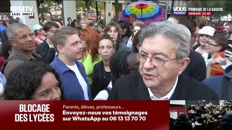 COLÈRE DES LYCÉENS: « J’INVITE LES ADULTES, LES PARENTS, À SE METTRE UN CASQUE OU UN BRASSARD BLANC » POUR PROTÉGER LES LYCÉENS LORS DES PROCHAINES MANIFESTATIONS, DÉCLARE JEAN-LUC MÉLENCHON, CANDIDAT LFI À LA PRÉSIDENTIELLE