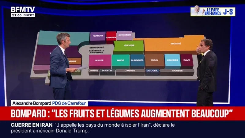 INFLATION: « LES FRUITS ET LÉGUMES SONT EN HAUSSE », OBSERVE ALEXANDRE BOMPARD, PDG DE CARREFOUR