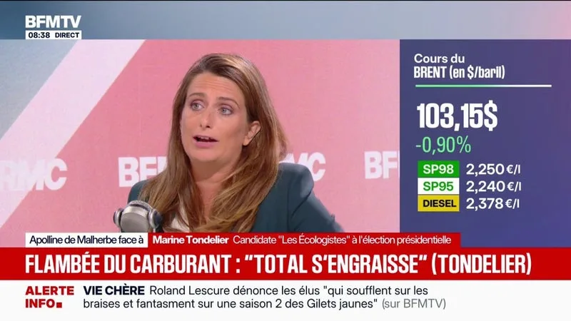 POUVOIR D’ACHAT: TOTALENERGIES « S’ENGRAISSE À PARTIR DE CETTE CRISE », ESTIME MARINE TONDELIER, CANDIDATE LES ÉCOLOGISTES À L’ÉLECTION PRÉSIDENTIELLE
