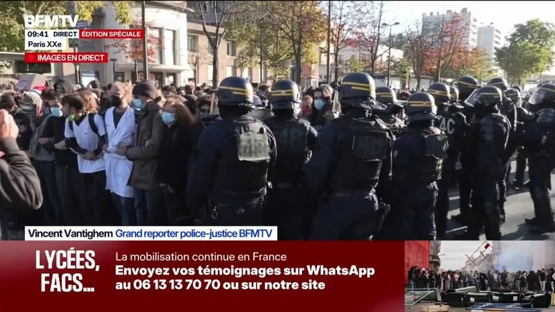 COLÈRE LYCÉENNE: LES FORCES DE L’ORDRE TENTENT DE DÉGAGER LE BLOCAGE MIS EN PLACE AUX ABORDS DU LYCÉE HÉLÈNE BOUCHER, DANS LE XXE ARRONDISSEMENT DE PARIS
