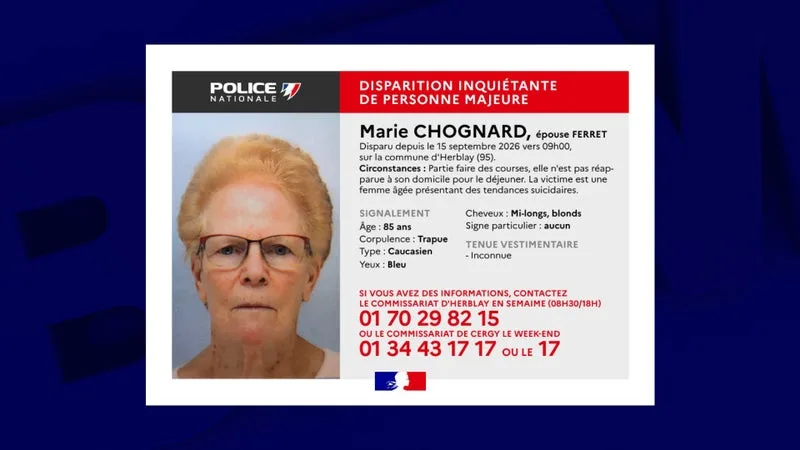 UN APPEL À TÉMOINS LANCÉ APRÈS LA DISPARITION INQUIÉTANTE D’UNE FEMME DE 85 ANS DANS LE VAL-D’OISE