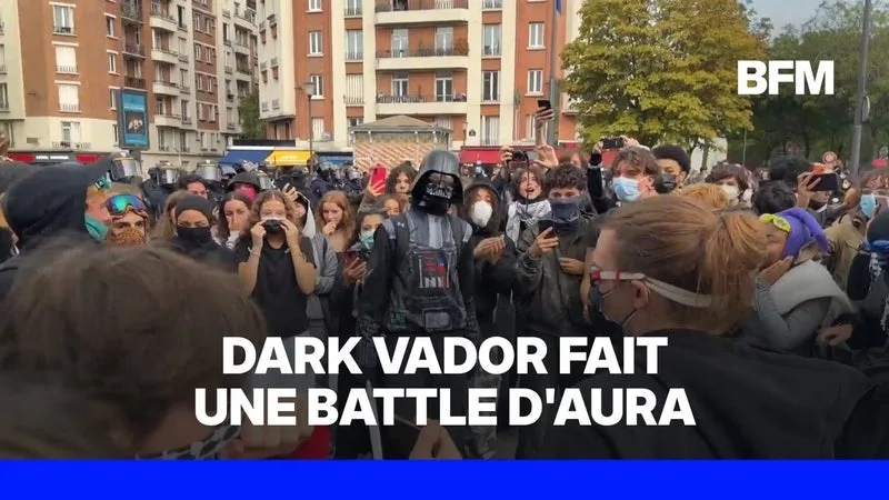 CE MARDI MATIN, LORS DU BLOCAGE DU LYCÉE HÉLÈNE-BOUCHER, UNE PERSONNE DÉGUISÉE EN DARK VADOR S’EST INVITÉE À UNE BATTLE D’AURA